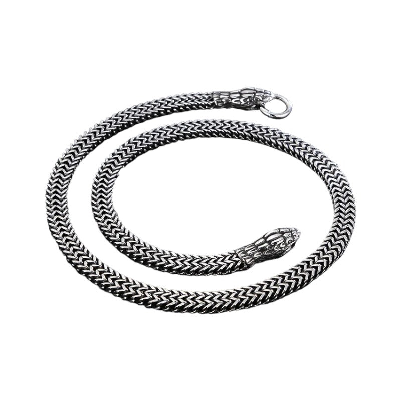 Collier Maille Américaine À Têtes De Serpents En Titane.