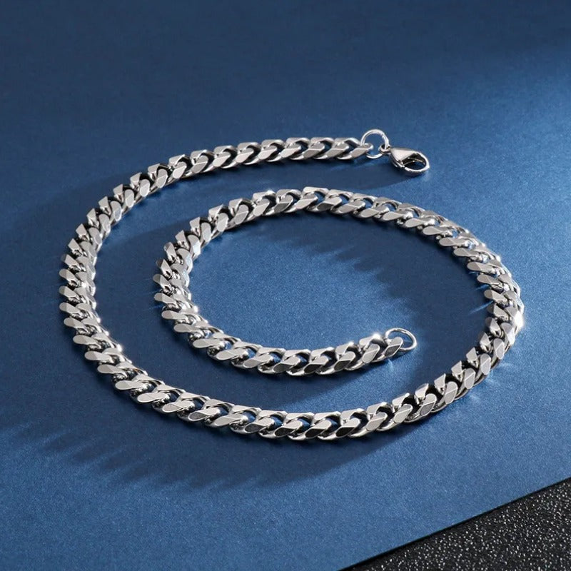 Collier Maille Cubaine En Titane Plaqué En Argent Blanc.