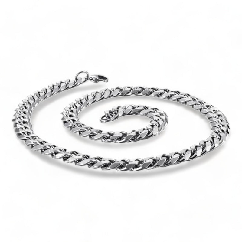 Collier Maille Cubaine En Titane Plaqué En Argent Blanc.